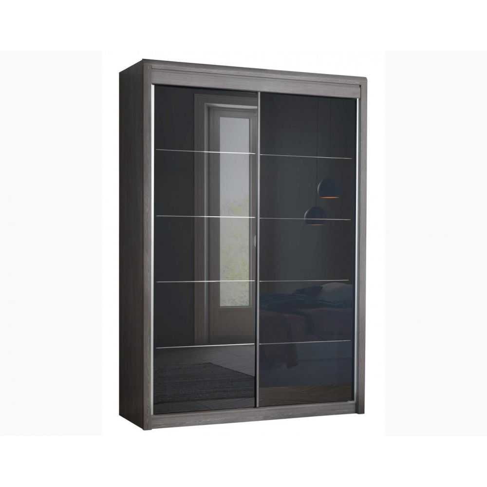 Armoire portes coulissantes verre laqué gris rainuré chrome MULTY