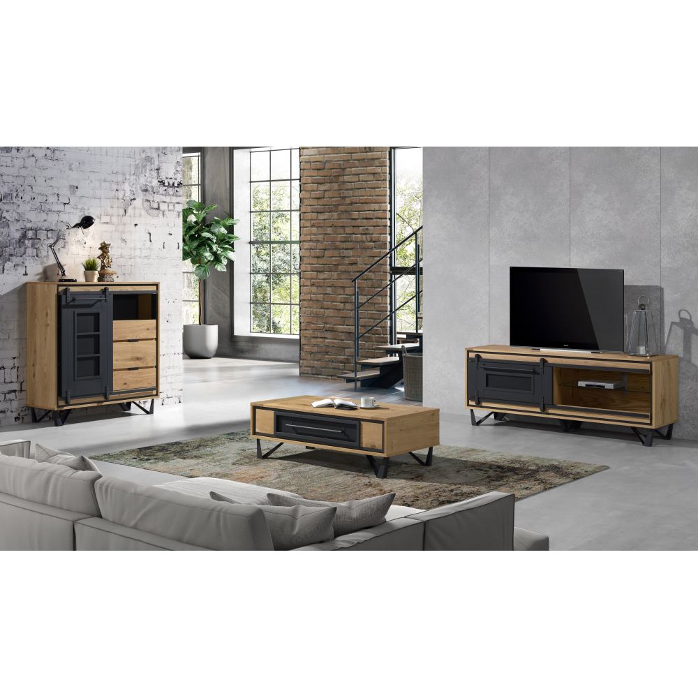Meuble TV Hifi - 1 porte en 1,65m Sunset