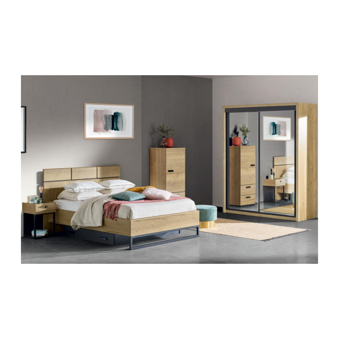 Armoire 2 portes coulissantes miroir EIFFEL MEUBLES CELIO Brayé
