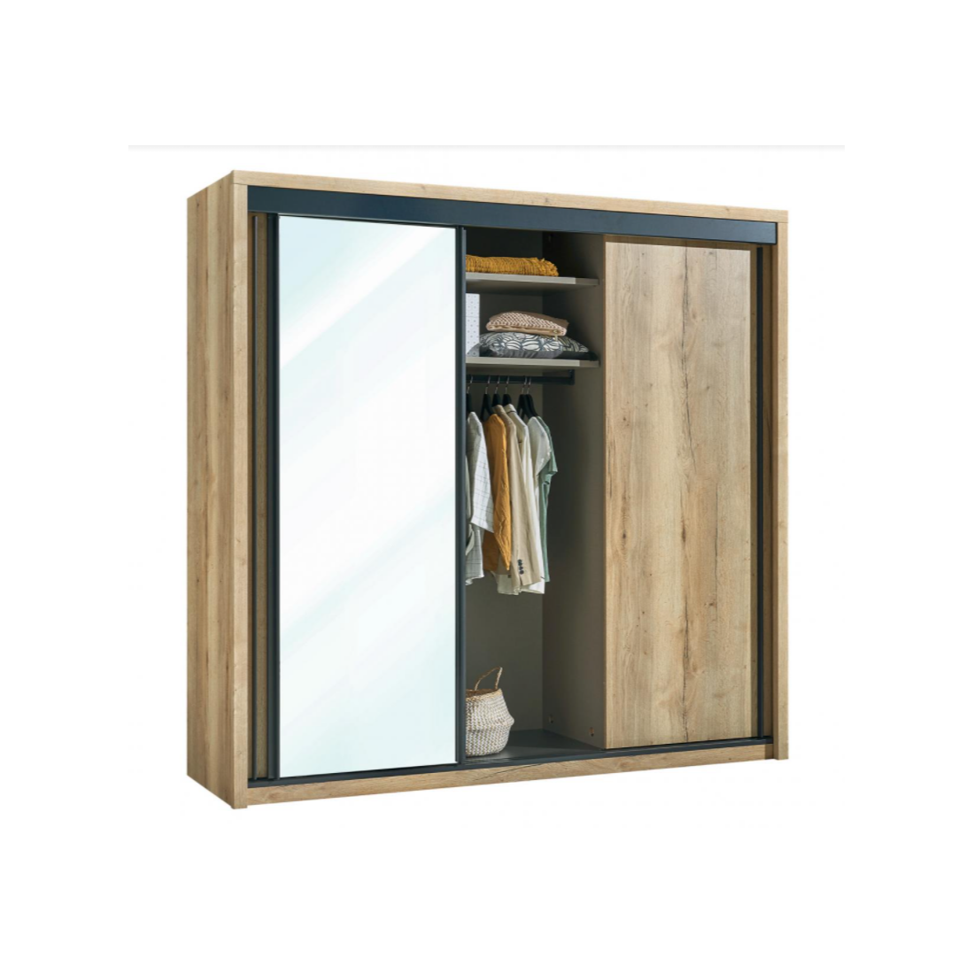 Armoire 2 portes bois 1 porte miroir coulissantes EIFFEL MEUBLES