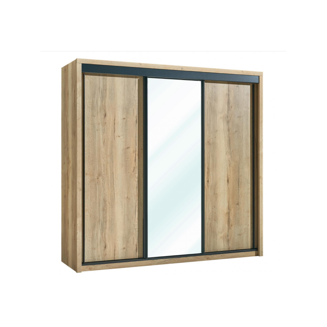 Armoire 2 portes bois 1 porte miroir coulissantes EIFFEL MEUBLES